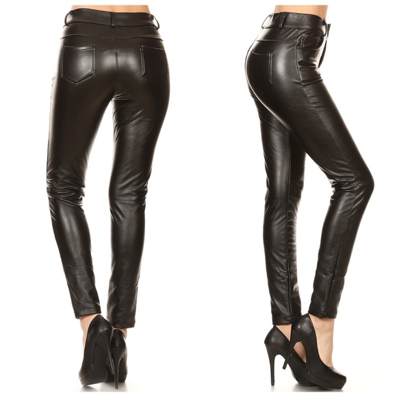 Black Vegan Leather Pants - Picture 2 of 4